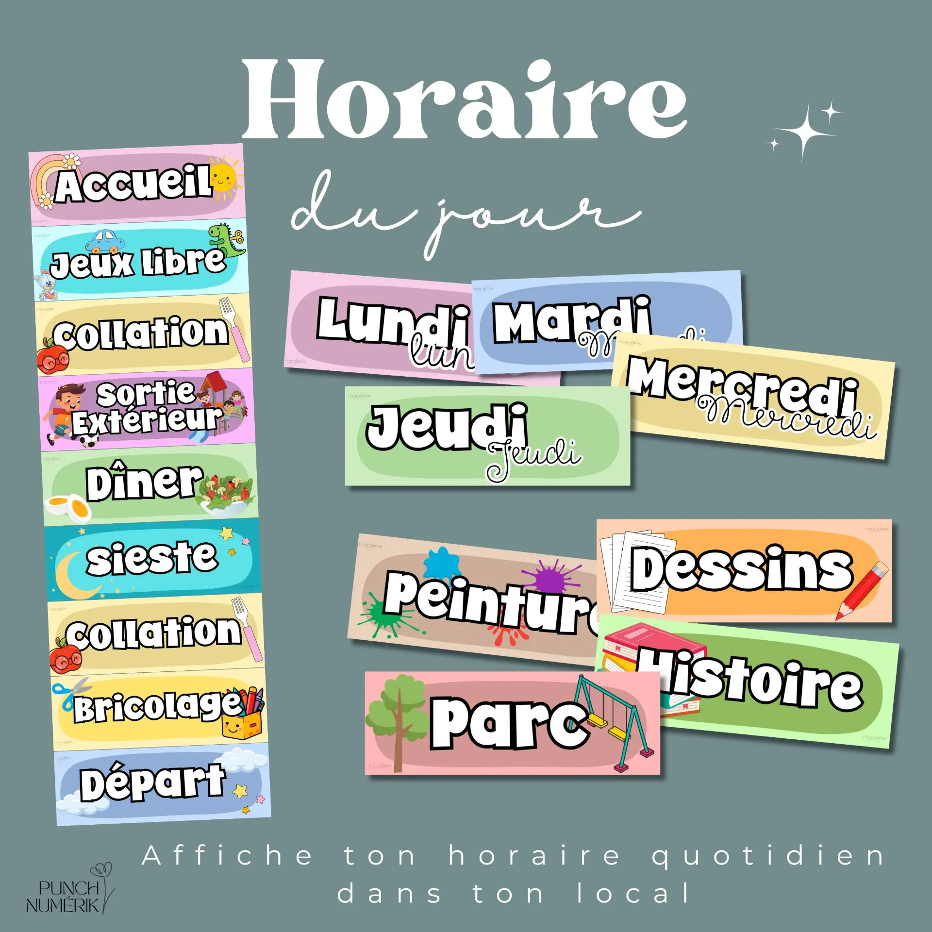 Ensemble horaire du jour (19 fiches)