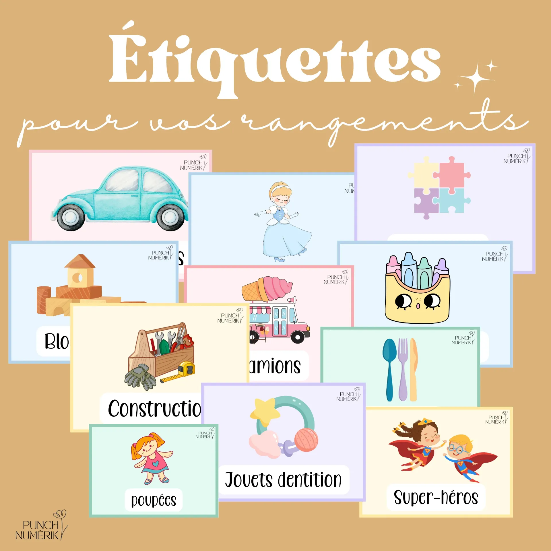 Étiquettes pour bacs de rangement – 54 modèles