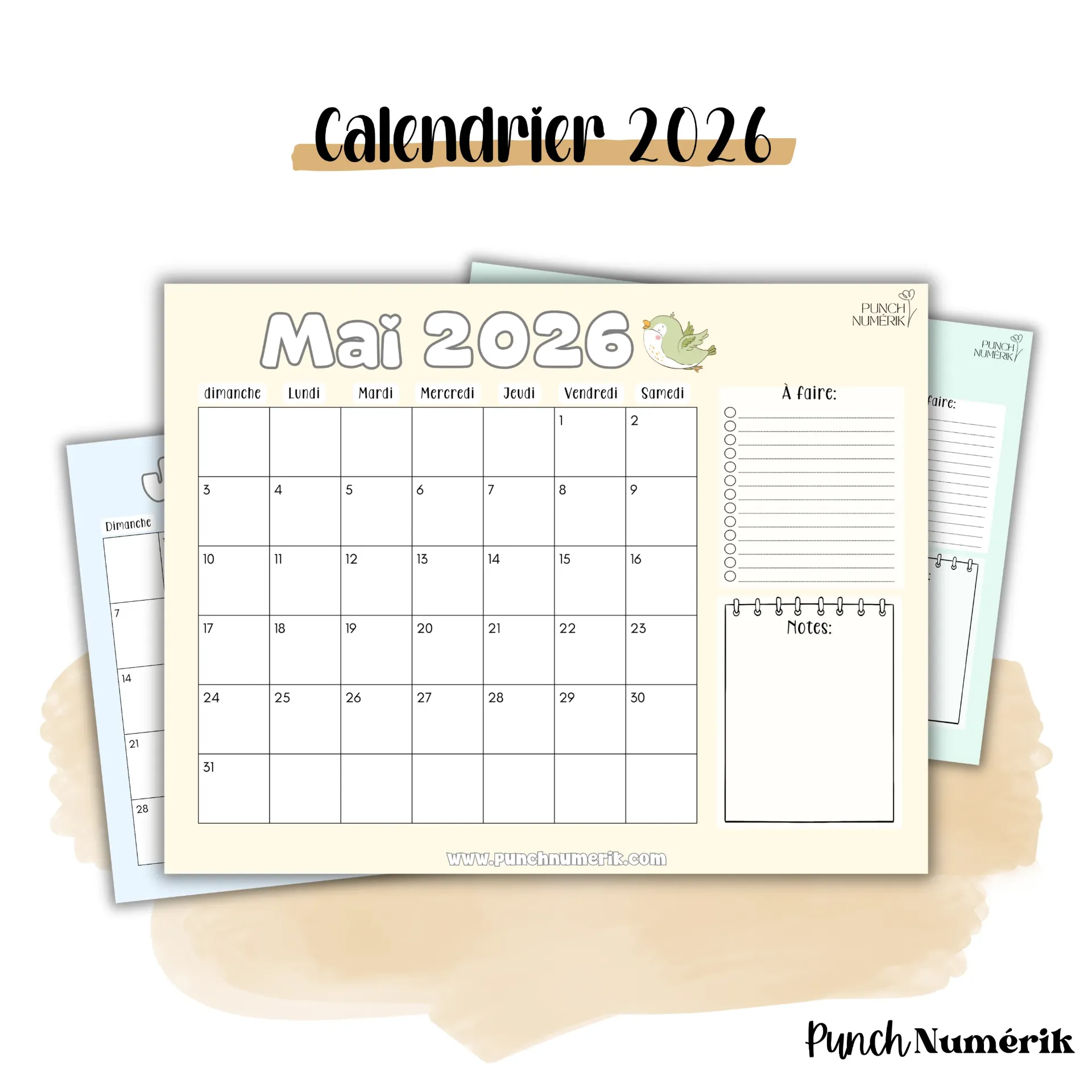 Ensemble de 12 calendriers – année 2026