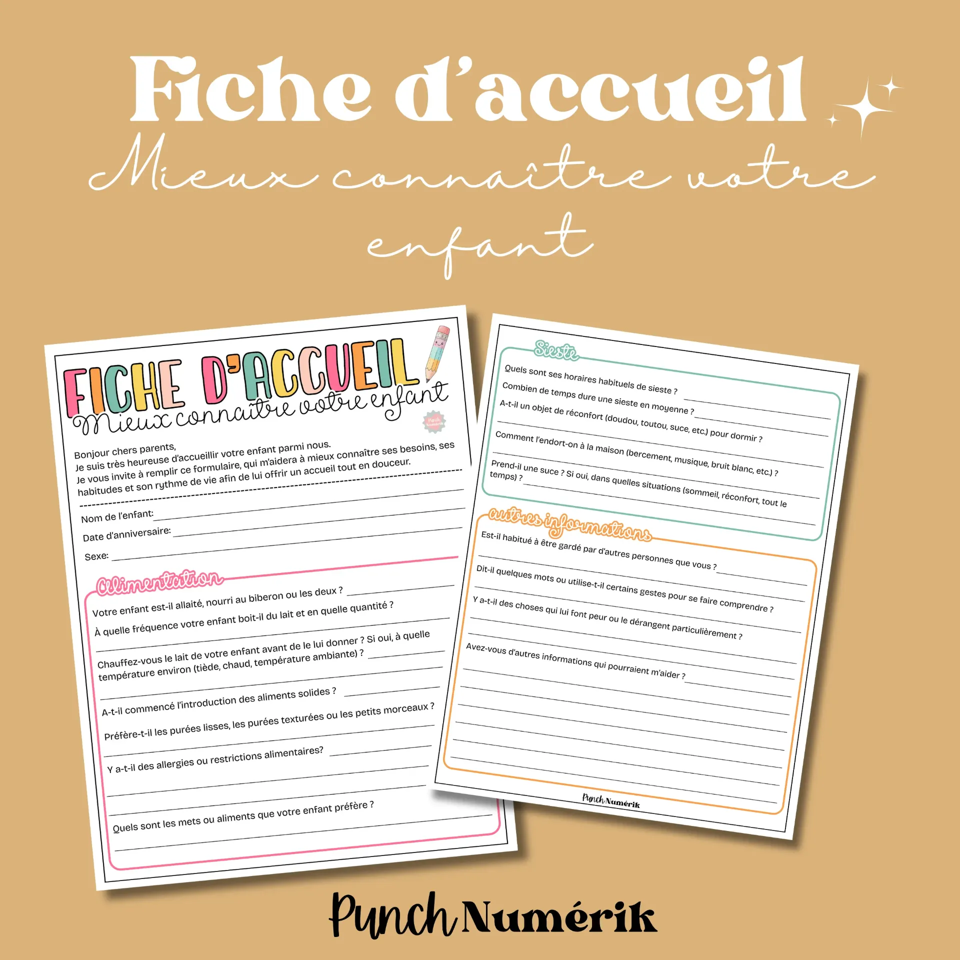 Fiche d’accueil – Mieux connaître votre enfant