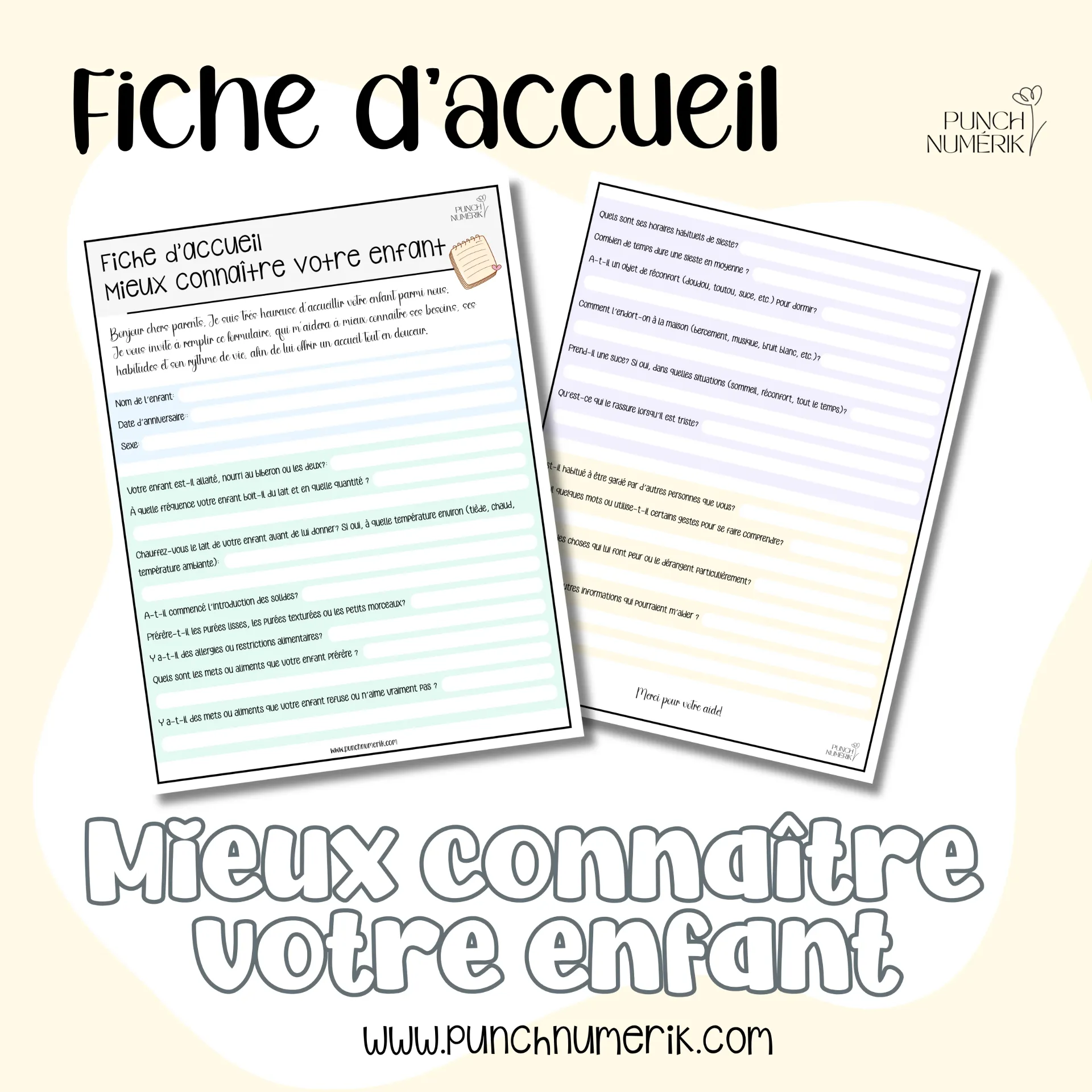 Fiche d’accueil – Mieux connaître votre enfant