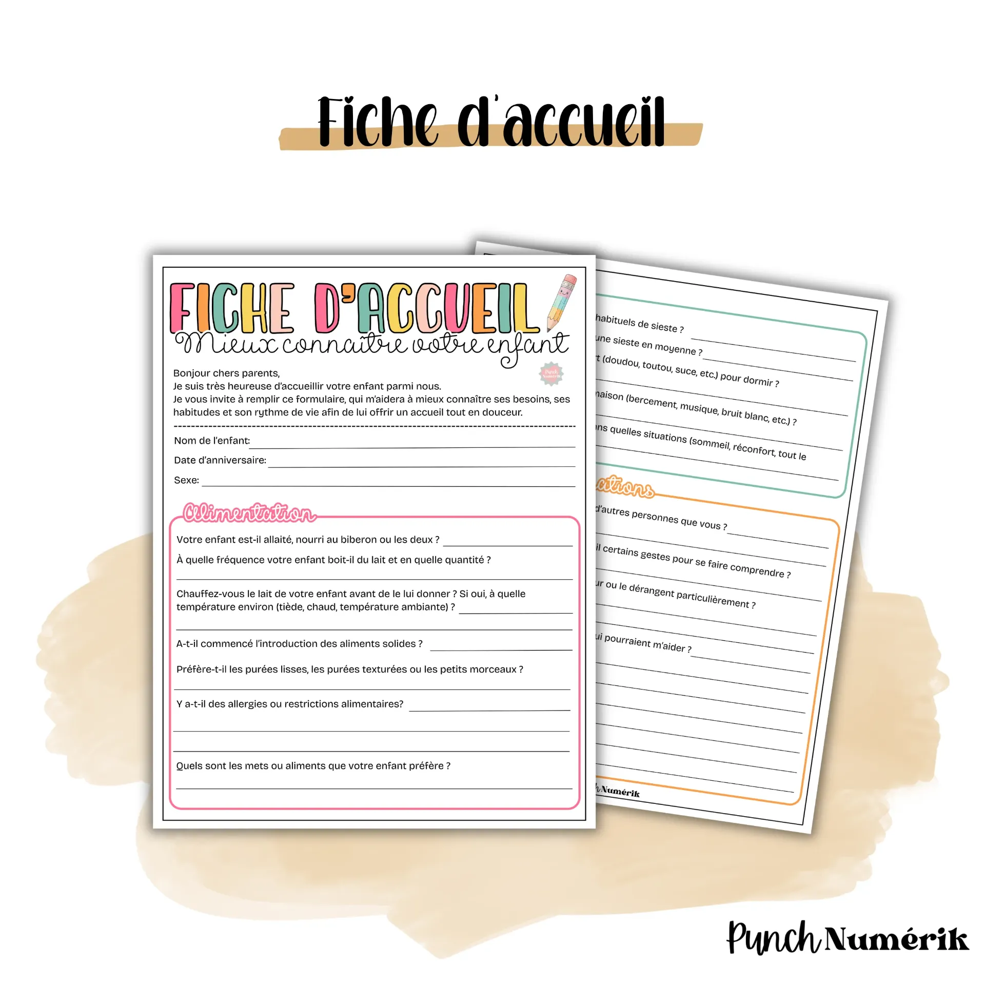 Fiche d’accueil – Mieux connaître votre enfant