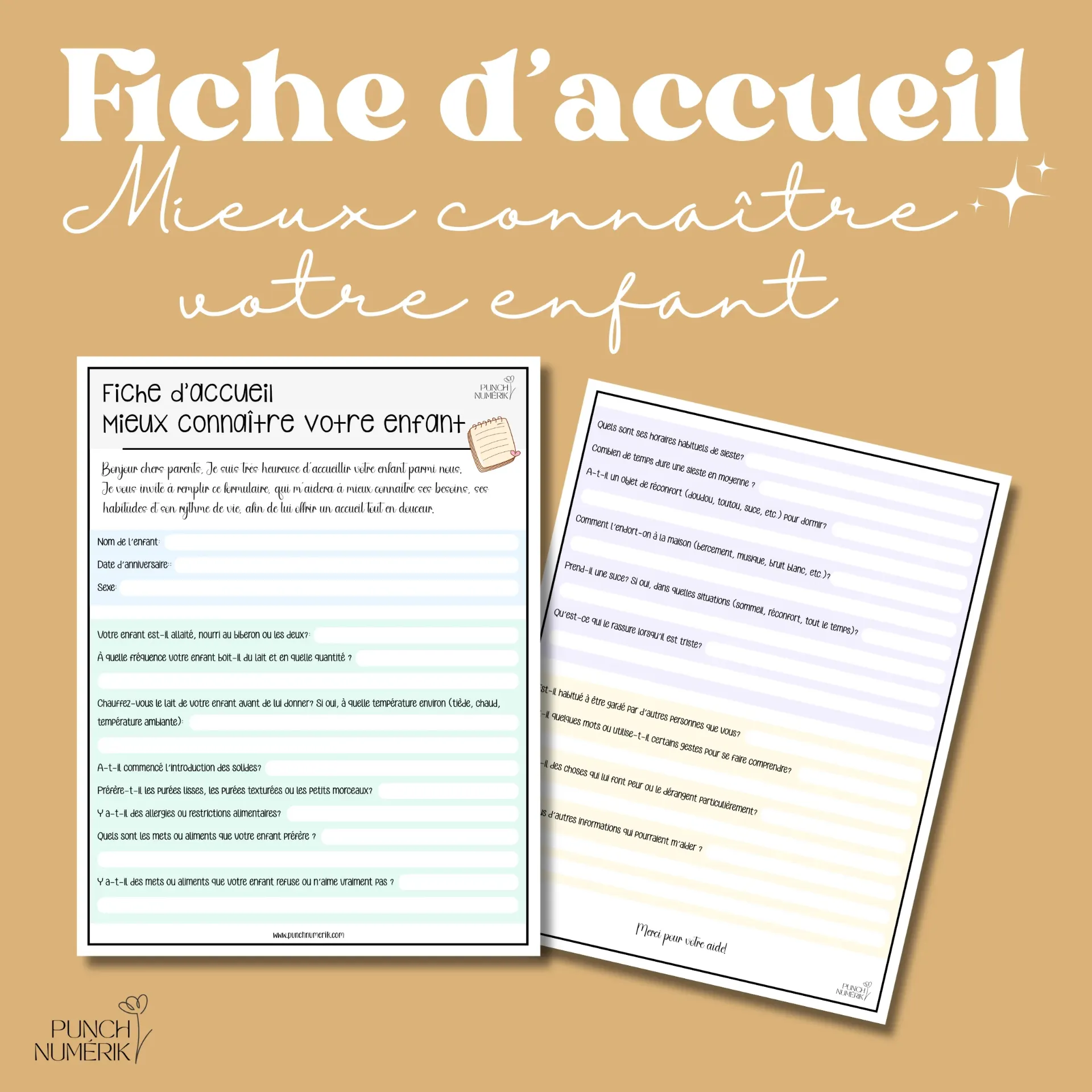 Fiche d’accueil – Mieux connaître votre enfant