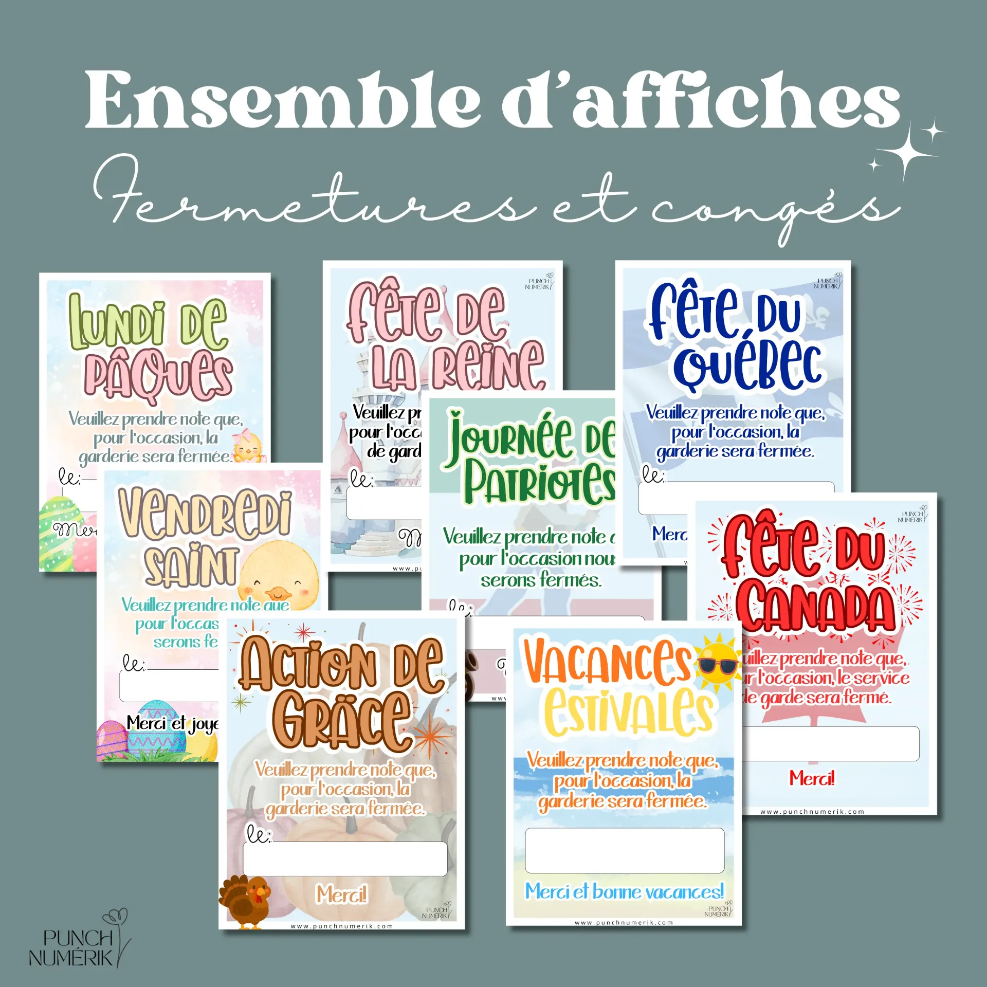 Ensemble d’affiches – Fermetures et congés