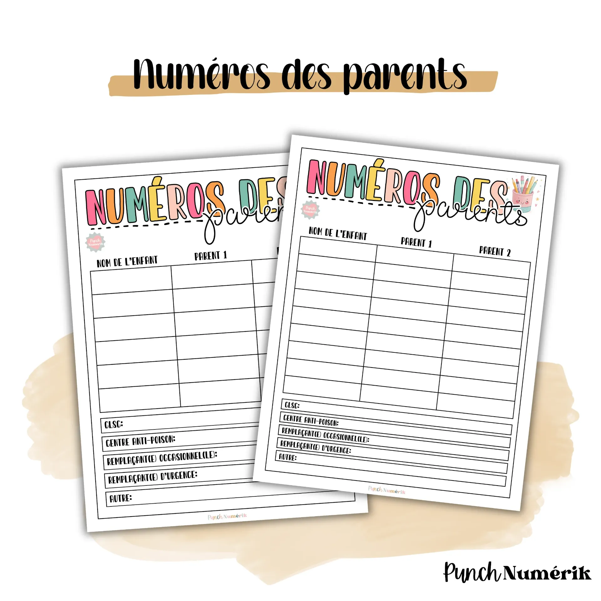 Fiche des numéros de téléphone essentiels