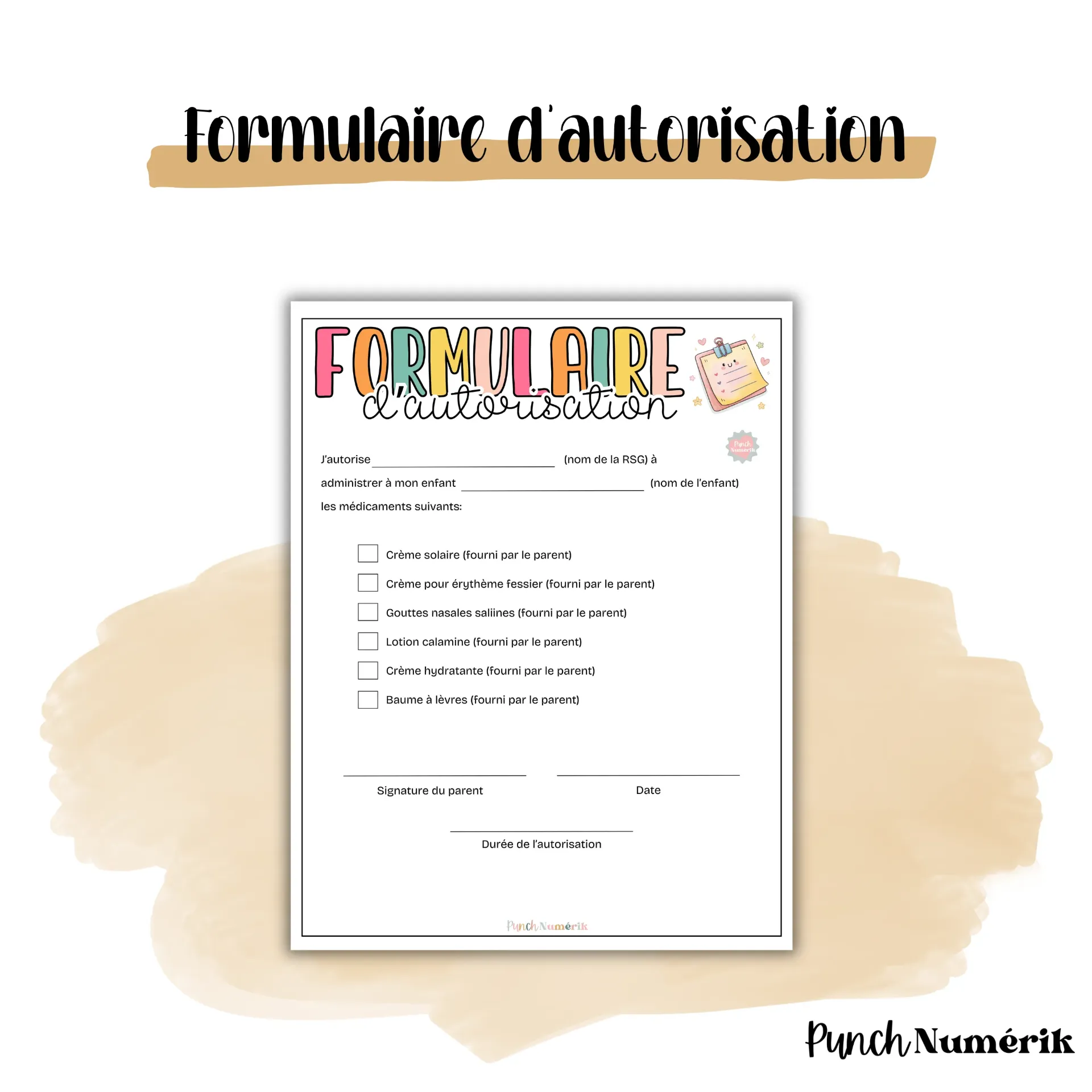 Formulaire d'autorisation