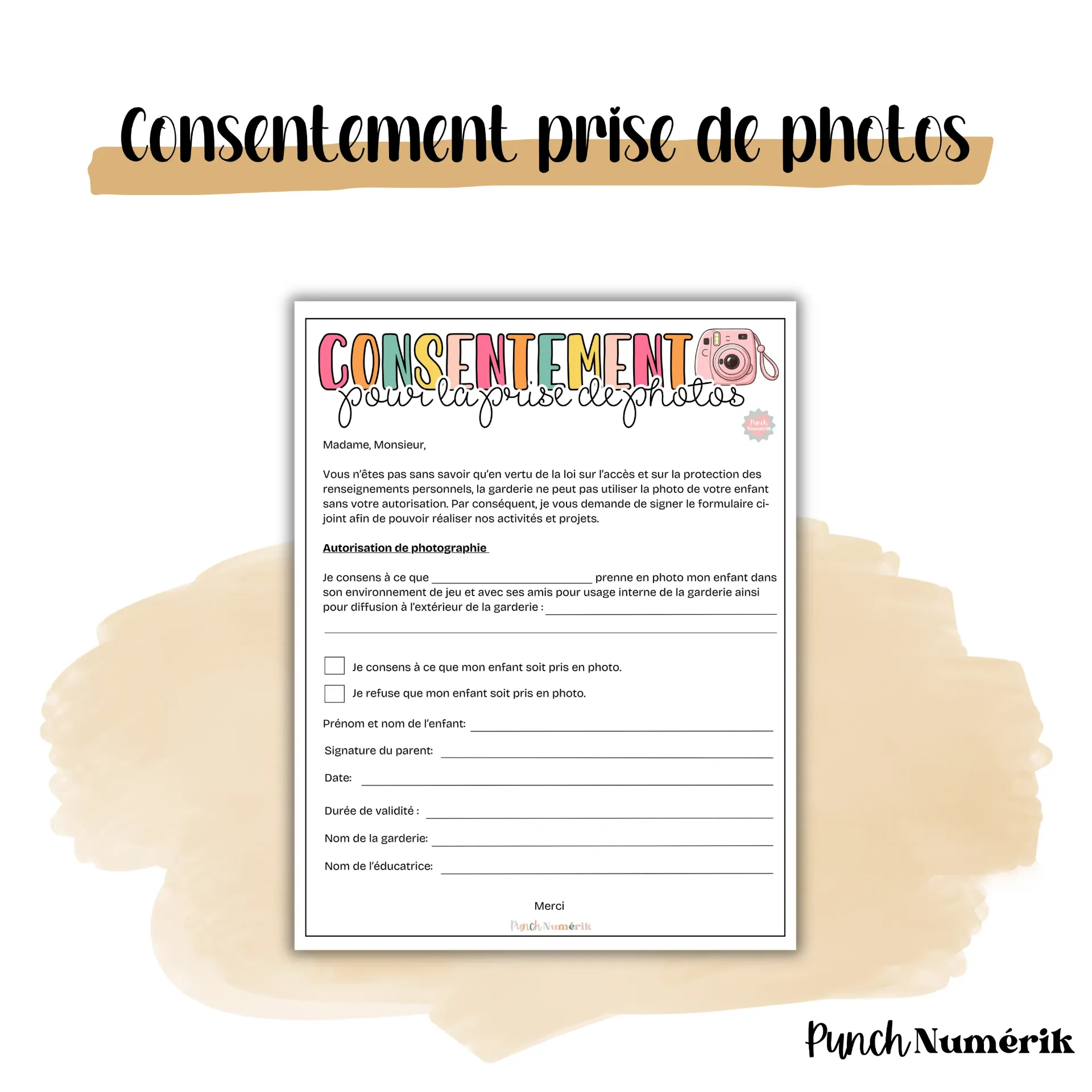 Consentement pour la prise de photos